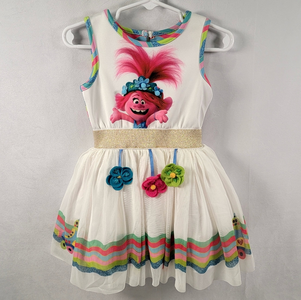 Pippa & Julie Trolls Toddler Girl Dress, Size 2T, White With Princess Poppy